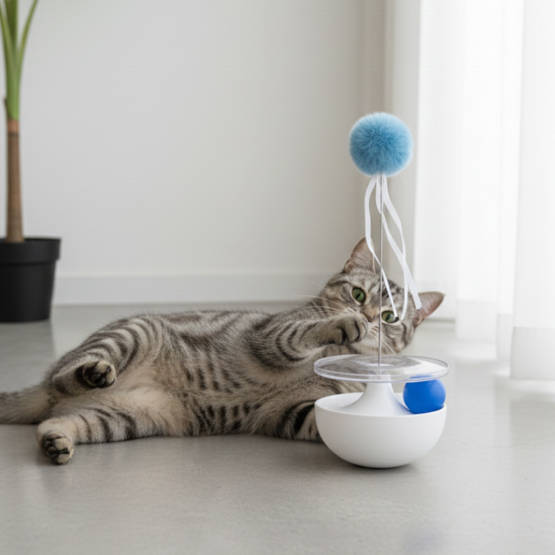 耍廢救星！自嗨不倒翁軌道樂園逗貓玩具｜貓玩具 自嗨神器 互動逗貓棒 滾球 軌道玩具 貓益智玩具 解悶神器-細節圖4