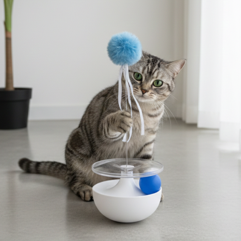 耍廢救星！自嗨不倒翁軌道樂園逗貓玩具｜貓玩具 自嗨神器 互動逗貓棒 滾球 軌道玩具 貓益智玩具 解悶神器-細節圖5