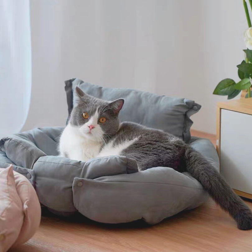 三合一舒壓寵物床窩｜仿鹿皮柔軟睡墊 貓狗通用 護頸沙發床 不扁塌四季款-細節圖5