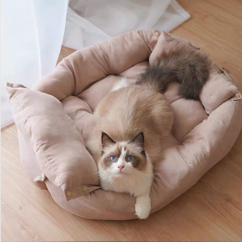 三合一舒壓寵物床窩｜仿鹿皮柔軟睡墊 貓狗通用 護頸沙發床 不扁塌四季款-細節圖6