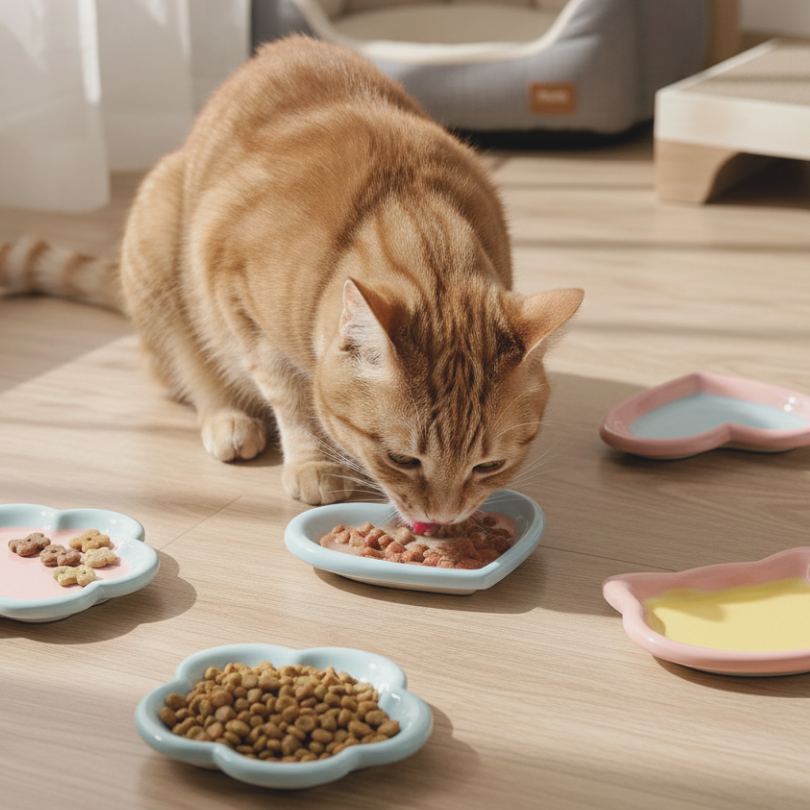 韓系嘟嘟寵物陶瓷盤｜不沾鬍鬚 寬口淺盤 貓咪點心盤 罐頭盤 陶瓷餐具-細節圖2