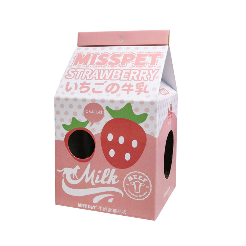 MISSPET 牛奶盒貓窩｜ (贈可伸縮毛絨尾巴逗貓棒) 是貓窩也是貓抓板！加厚瓦楞紙．多款萌趣印花．大空間躲藏屋-規格圖11