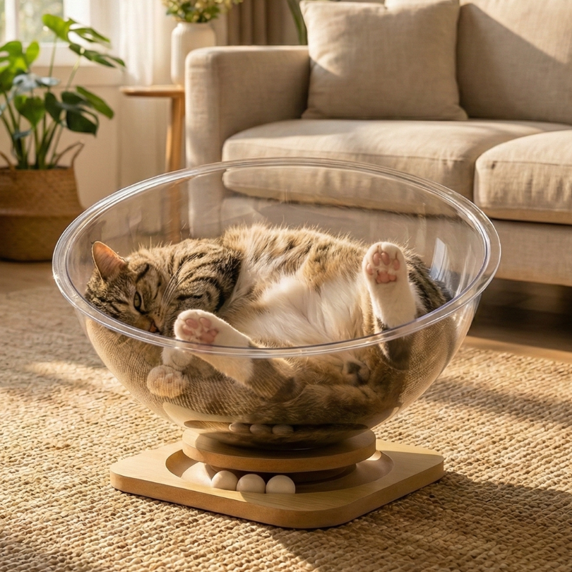 透明太空艙貓窩 舒適大容量丨 可玩可睡 貓床 寵物貓窩 貓跳台延伸款 半封閉貓窩-細節圖5