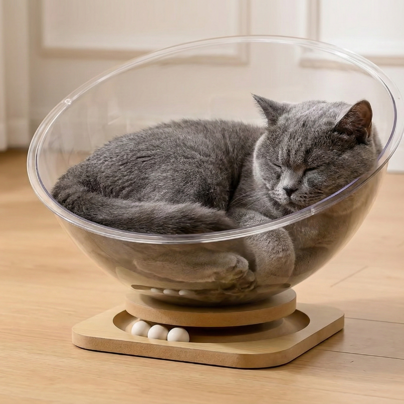 透明太空艙貓窩 舒適大容量丨 可玩可睡 貓床 寵物貓窩 貓跳台延伸款 半封閉貓窩-細節圖6