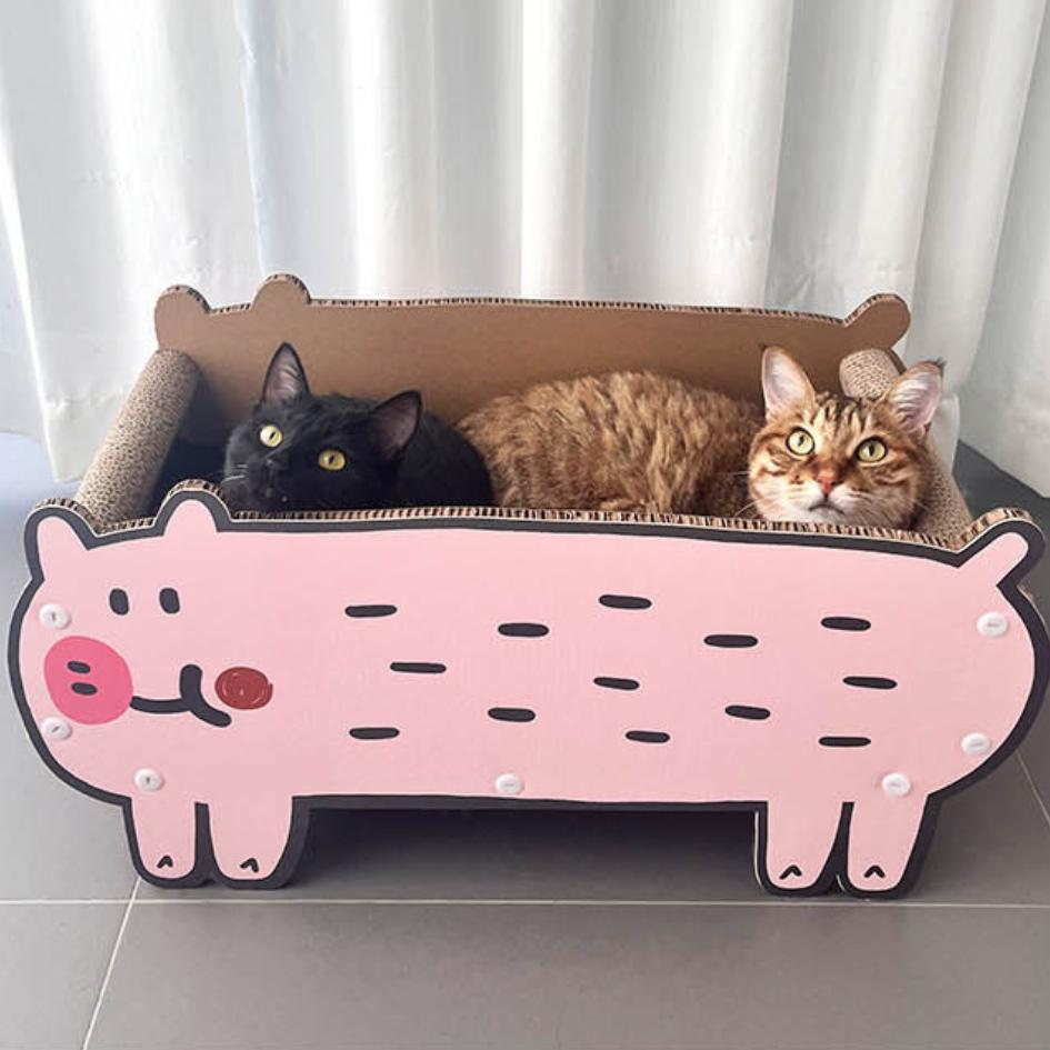 小豬貓抓板｜貓咪玩具 耐磨耐抓 貓窩 貓貓解悶自嗨玩具 貓咪床-細節圖2