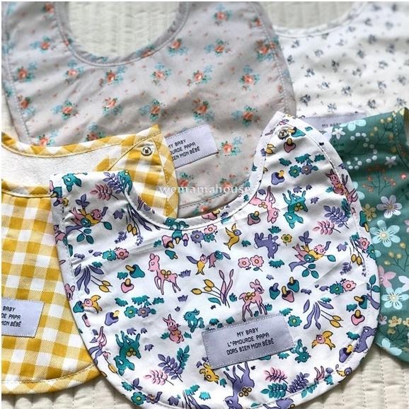 [台灣現貨免擱等] 寶寶圍兜 吃飯圍兜 圍兜兜 H1 圍兜 嬰兒圍兜 寶寶圍兜 口水圍兜 雙面圍兜 碎花圍兜 嬰兒口水巾-細節圖2