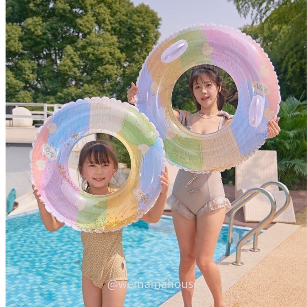 帽帽家👒台灣現貨 兒童泳圈 大人泳圈 泳圈 愛心 恐龍泳圈 韓系泳圈 小孩泳圈 游泳圈 復古泳圈 拚色泳圈 櫻桃泳圈-細節圖11