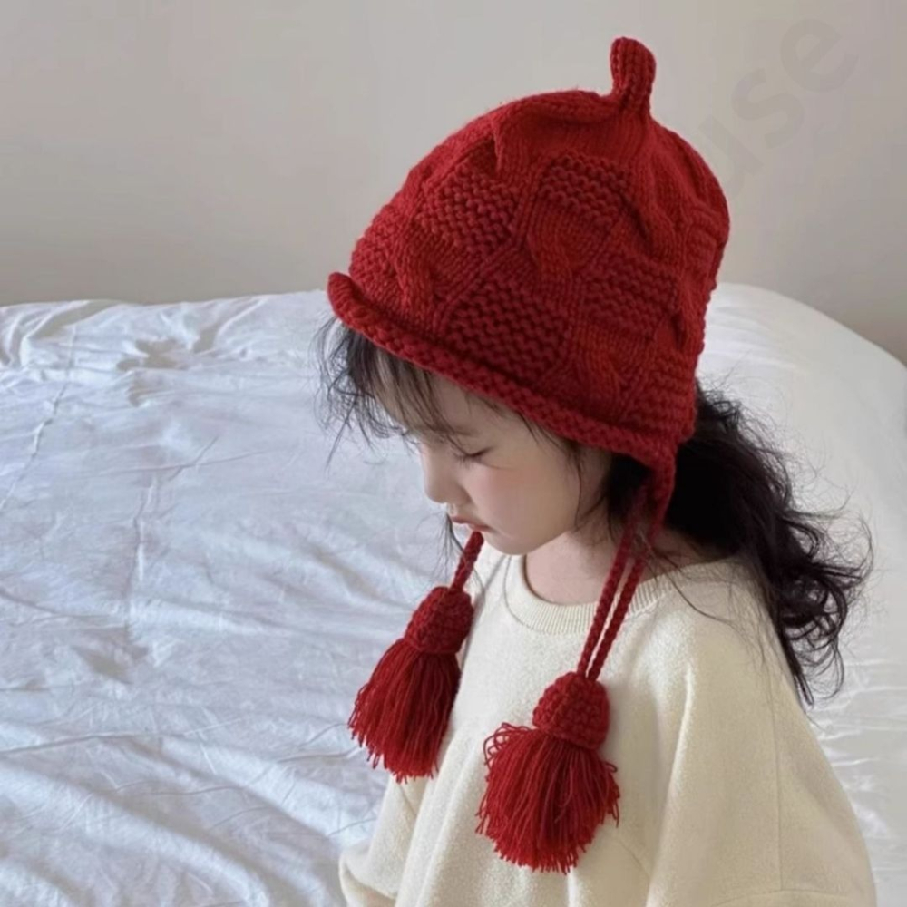 帽帽家👒台灣現貨🚚 兒童飛行帽 兒童護耳帽 兒童毛帽 紅色 兒童針織帽 小孩針織帽 小孩毛帽 針織帽 兒童帽子-細節圖2