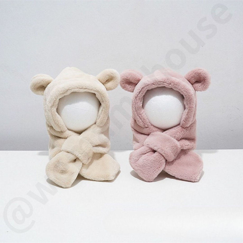 帽帽家👒台灣現貨🚚 兒童毛帽 小孩毛帽 兒童圍巾 卡其色 兒童護耳帽 兒童遮耳帽 小孩護耳帽 小孩圍巾 遮耳帽-細節圖2