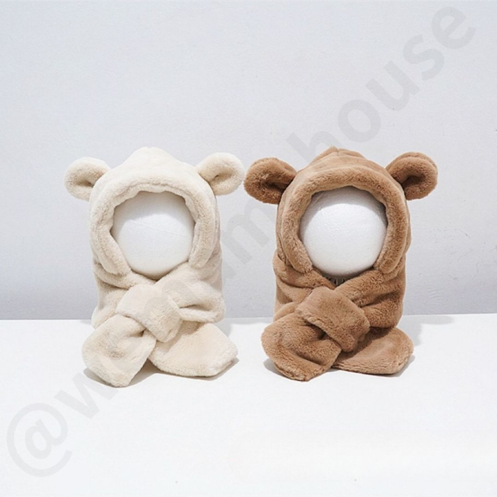 帽帽家👒台灣現貨🚚 兒童毛帽 小孩毛帽 兒童圍巾 卡其色 兒童護耳帽 兒童遮耳帽 小孩護耳帽 小孩圍巾 遮耳帽-細節圖3