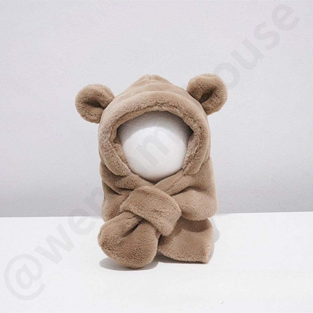 帽帽家👒台灣現貨🚚 兒童毛帽 小孩毛帽 兒童圍巾 卡其色 兒童護耳帽 兒童遮耳帽 小孩護耳帽 小孩圍巾 遮耳帽-細節圖5