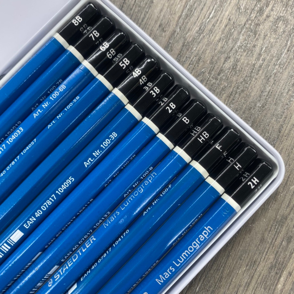 藝城美術~施德樓 STAEDTLER   頂級藍桿繪圖素描鉛筆 12支 鐵盒裝 最新包裝-細節圖2