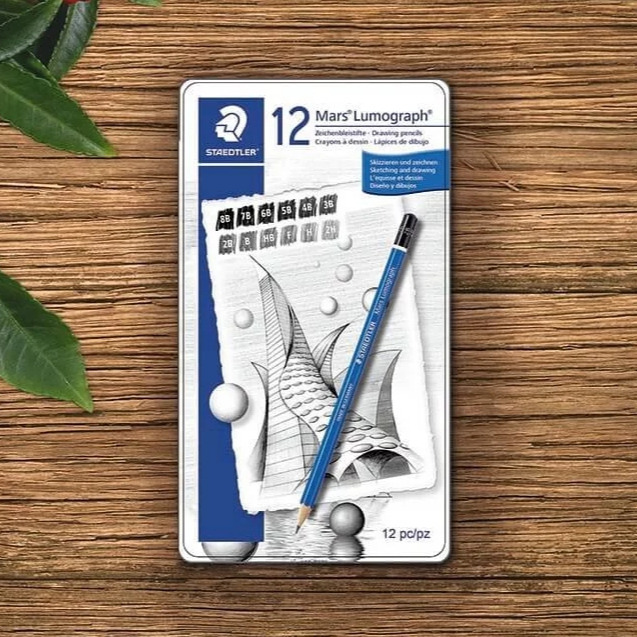 藝城美術~施德樓 STAEDTLER   頂級藍桿繪圖素描鉛筆 12支 鐵盒裝 最新包裝-細節圖7