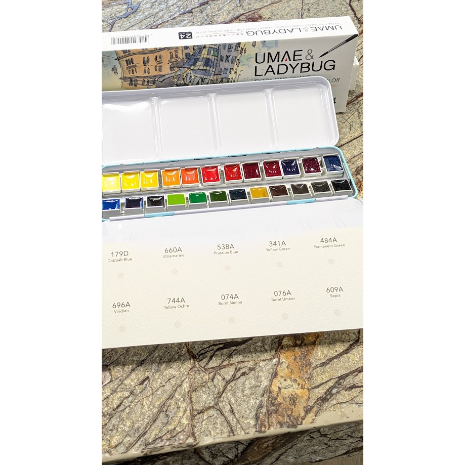 藝城美術~台灣 UMAE 奧馬 專家級 半塊 塊狀水彩 12/16/24色 還有 手工塊狀水彩24色 🎨-細節圖5