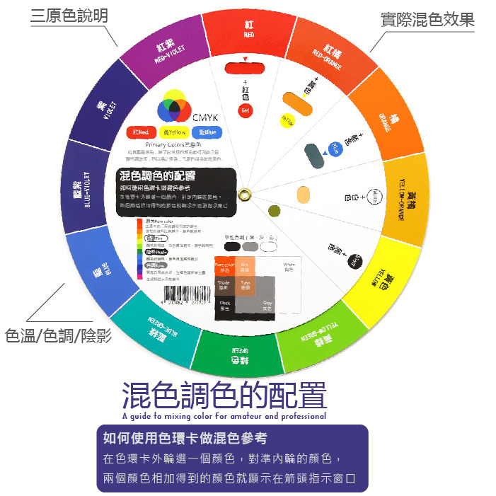 藝城美術~F&G 色相環卡COLOR WHEEL 油漆配色 調色  轉盤 色票 色彩教學 直徑21公分-細節圖5