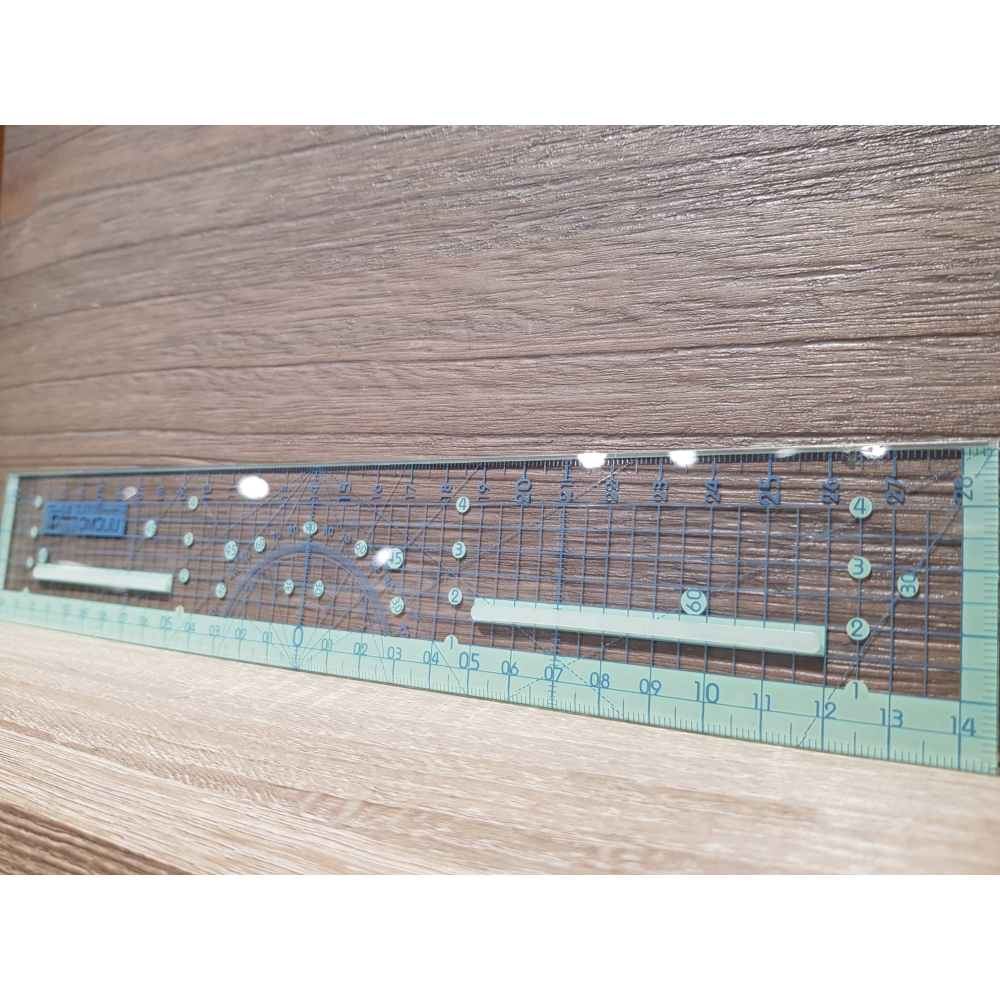 藝城美術~ QMOLiU 直尺 29cm 雙色 止滑+鋼邊條 拼布尺 切割尺 附收納袋(顏色隨機) 29公分-細節圖4