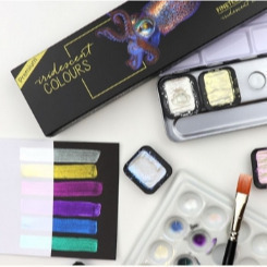 藝城美術~ 德國FINETEC 塊狀 水彩 雲母原料 金屬 珠光 螢光 盒裝-6色入-細節圖2