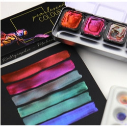 藝城美術~ 德國FINETEC 塊狀 水彩 雲母原料 金屬 珠光 螢光 盒裝-6色入-細節圖3