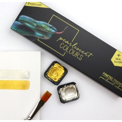 藝城美術~ 德國FINETEC 塊狀 水彩 雲母原料 金屬 珠光 螢光 盒裝-6色入-細節圖4