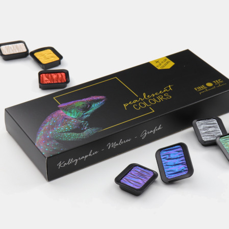 藝城美術~ 德國FINETEC 塊狀 水彩 雲母原料 金屬 珠光 螢光 盒裝-6色入-細節圖5