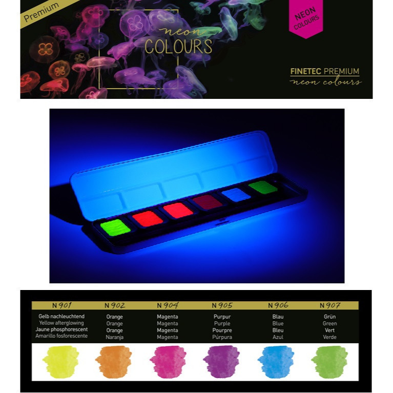 藝城美術~ 德國FINETEC 塊狀 水彩 雲母原料 金屬 珠光 螢光 盒裝-6色入-細節圖6