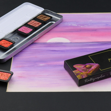 藝城美術~ 德國FINETEC 塊狀 水彩 雲母原料 金屬 珠光 螢光 盒裝-6色入-細節圖7