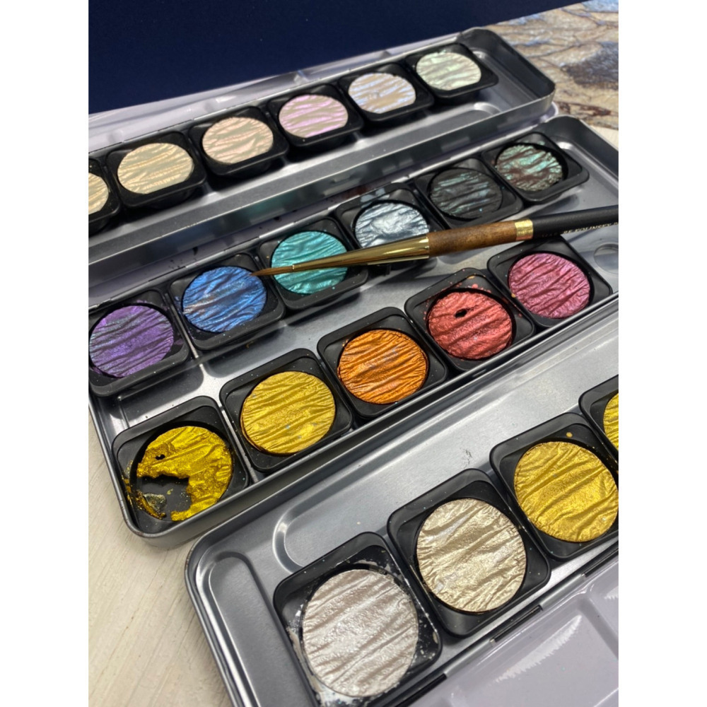 藝城美術~ 德國FINETEC 塊狀 水彩 雲母原料 金屬 珠光 螢光 盒裝-6色入-細節圖9