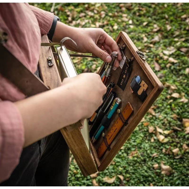 藝城美術~ F&G 寫作收納木盒 攜帶型小畫箱 木質滑順 畫架 攜帶外出 附背帶 三種顏色-細節圖4