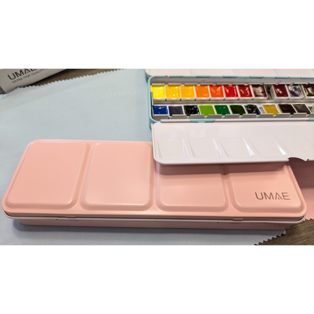 藝城美術~ UMAE 奧馬 專家級手工透明水彩 24色鐵盒 粉/藍 附水彩紙色票 色彩飽和度高、溶水性佳-細節圖10