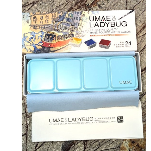 藝城美術~ UMAE 奧馬 專家級手工透明水彩 24色鐵盒 粉/藍 附水彩紙色票 色彩飽和度高、溶水性佳-規格圖6