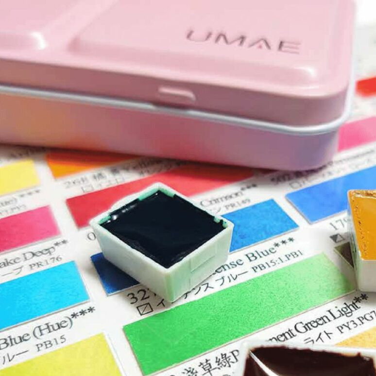 藝城美術~ UMAE 奧馬 專家級手工透明水彩 24色鐵盒 粉/藍 附水彩紙色票 色彩飽和度高、溶水性佳-規格圖6
