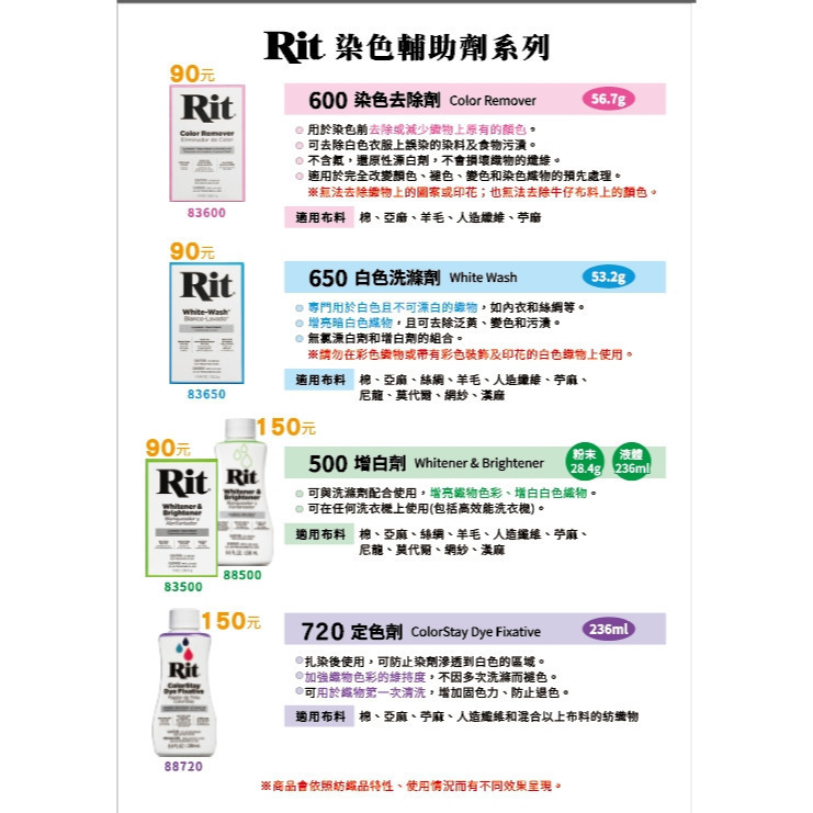 藝城美術~美國 RIT 瑞特 染劑 輔助劑系列 染色去除劑*白色洗滌劑*定色劑 可去漬 清潔 增強色彩附著力👕-細節圖3