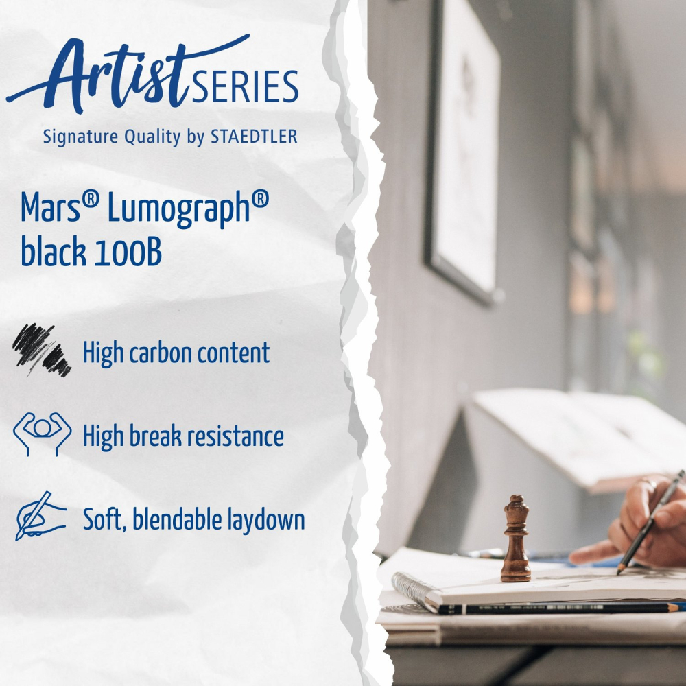 藝城美術~ 德國 STAEDTLER 施德樓 鐵人 專業 黑桿素描鉛筆 6入 極致黑 不反光 消光鉛筆 新包裝-細節圖10