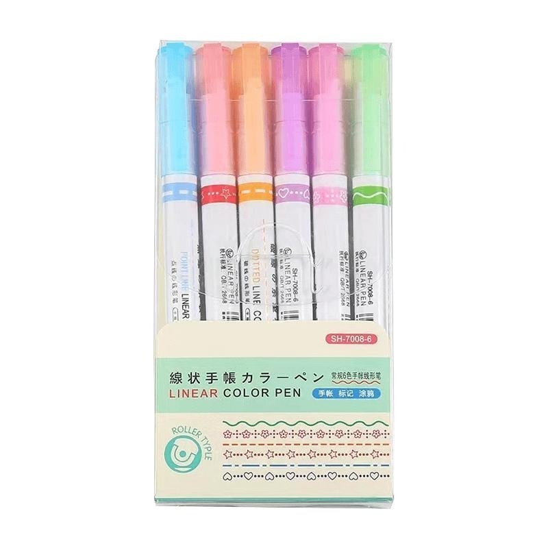 造型曲線筆 六入組【178小舖】手帳裝飾筆 花型輪廓筆 裝飾曲線筆 手帳筆 輪廓筆 花邊筆 重點筆 曲線筆 標記筆-細節圖2