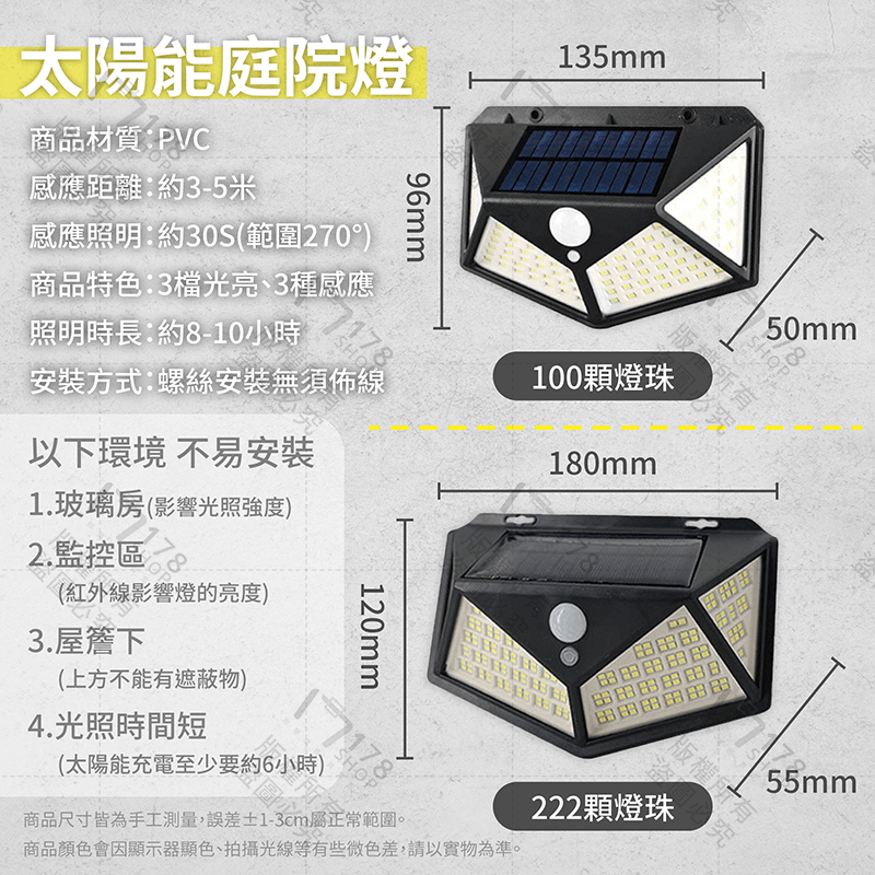 太陽能庭院燈 【178小舖】 太陽能感應燈 戶外燈 照明燈 太陽能壁燈 人體感應燈 太陽能階梯燈 庭院燈 太陽能燈-細節圖9