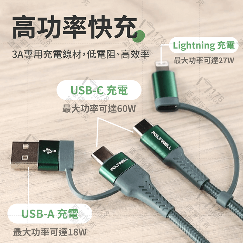 四合一PD編織快充線 保固1年 【178小舖】 安卓 蘋果 TypeC 充電線 傳輸線 數據線 手機充電線 寶利威爾-細節圖5