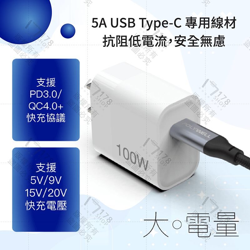 寶利威爾 Type-C 高速傳輸充電線 保固1年【178小舖】60W 100W 充電線 type c 快充線 傳輸線-細節圖7