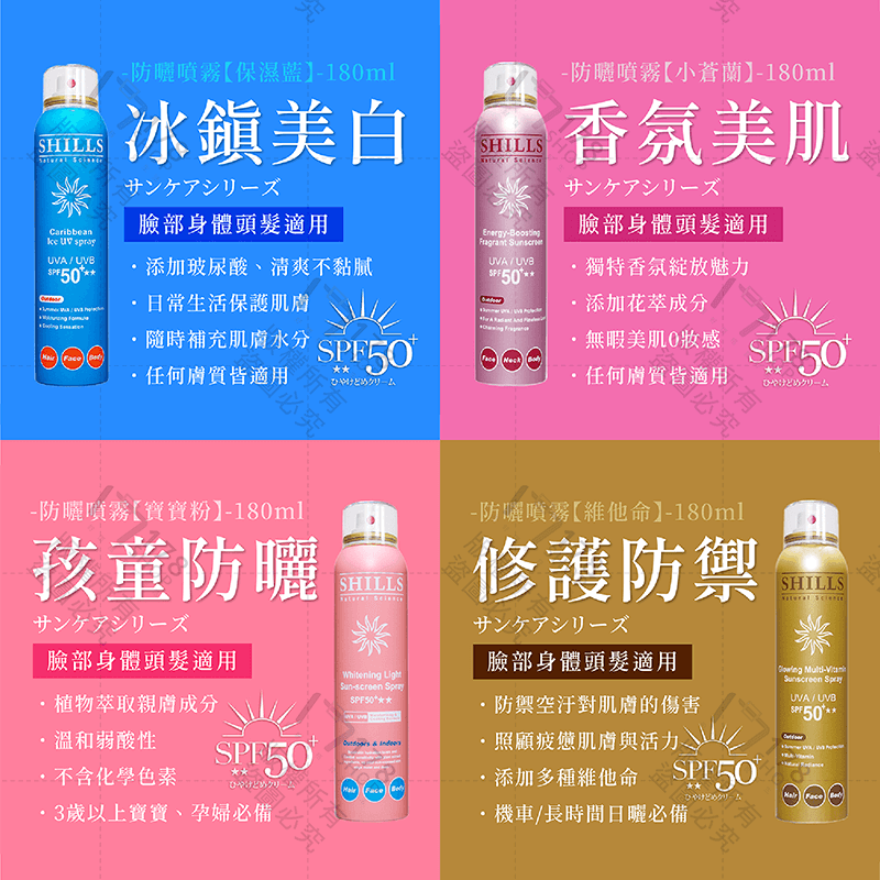 Shills 舒兒絲 防曬系列【178小舖】SPF50 防曬噴霧 噴霧防曬 防曬乳 防曬凝乳 素顏霜 防曬 身體防曬-細節圖4
