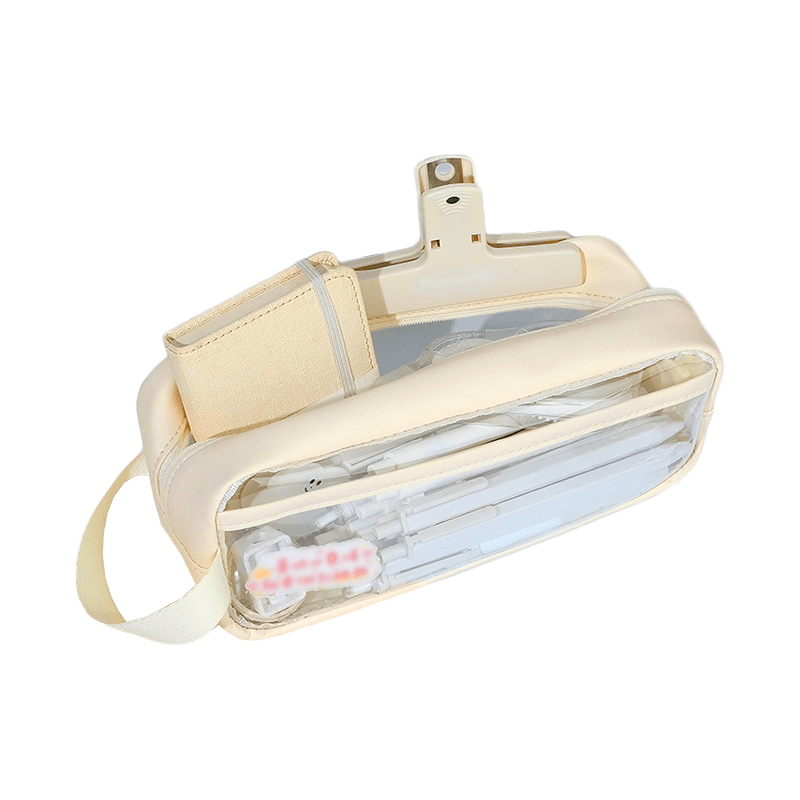 奶油白-雙層透明筆袋