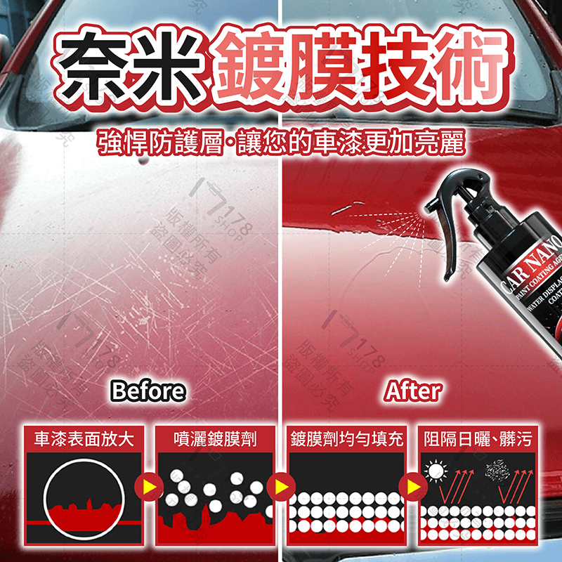汽車鍍膜劑 250ml 2入【178小舖】鍍膜拋光 奈米鍍膜 鍍膜蠟 鍍膜噴霧 玻璃鍍膜 玻璃防潑水 汽車美容 水垢清潔-細節圖5