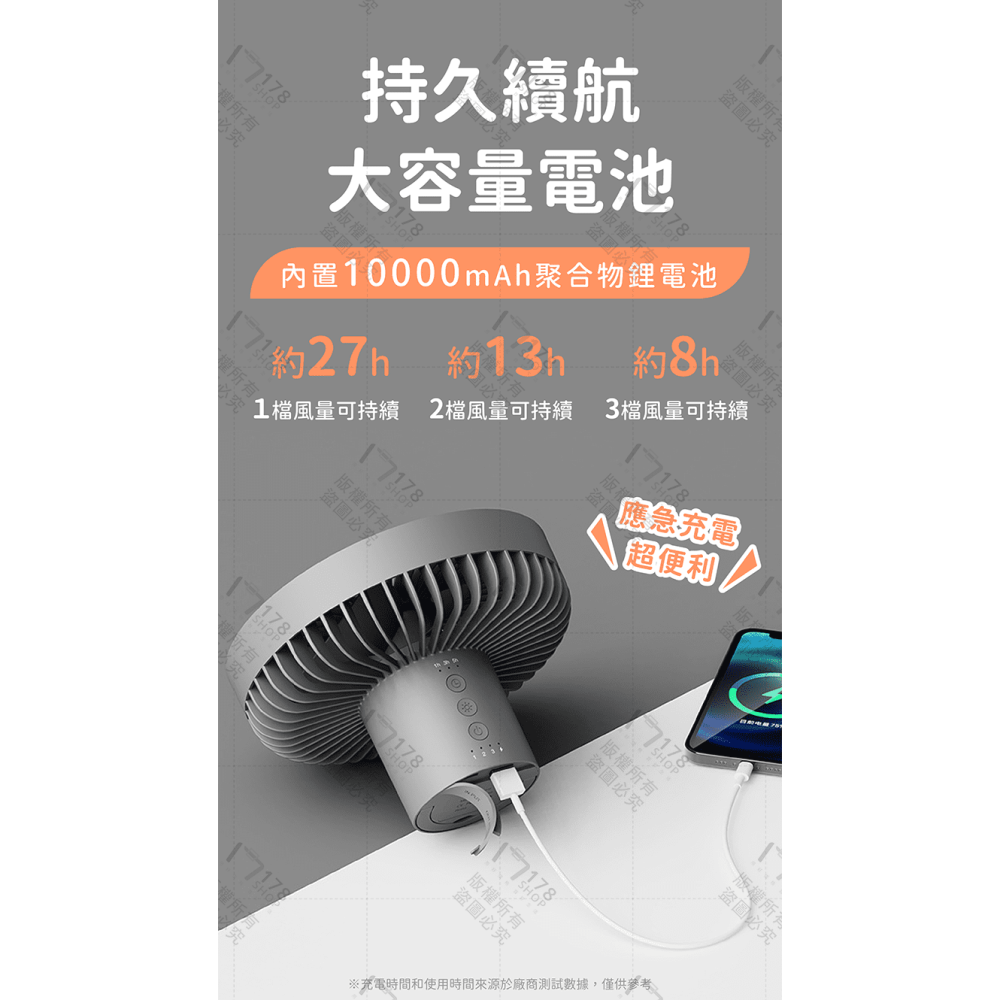 露營風扇 27小時續航【178小舖】三腳架風扇 露營風扇燈 吊扇燈 USB風扇 充電風扇 辦公室風扇 桌扇 戶外風扇-細節圖7