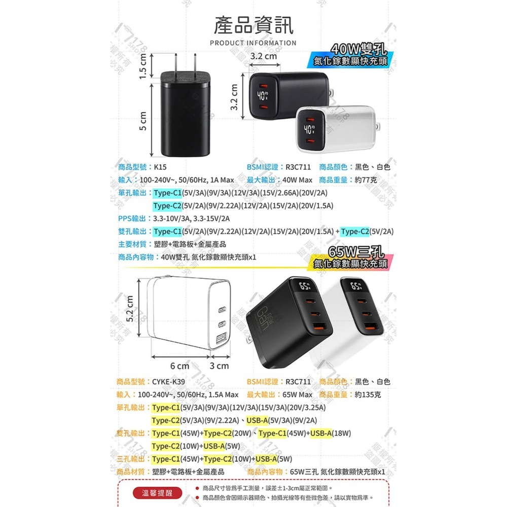 40W雙孔 氮化鎵數顯快充頭【178小舖】PD快充頭 TypeC快充頭 GaN 雙孔快充頭 數顯充電器 手機充電器-細節圖9