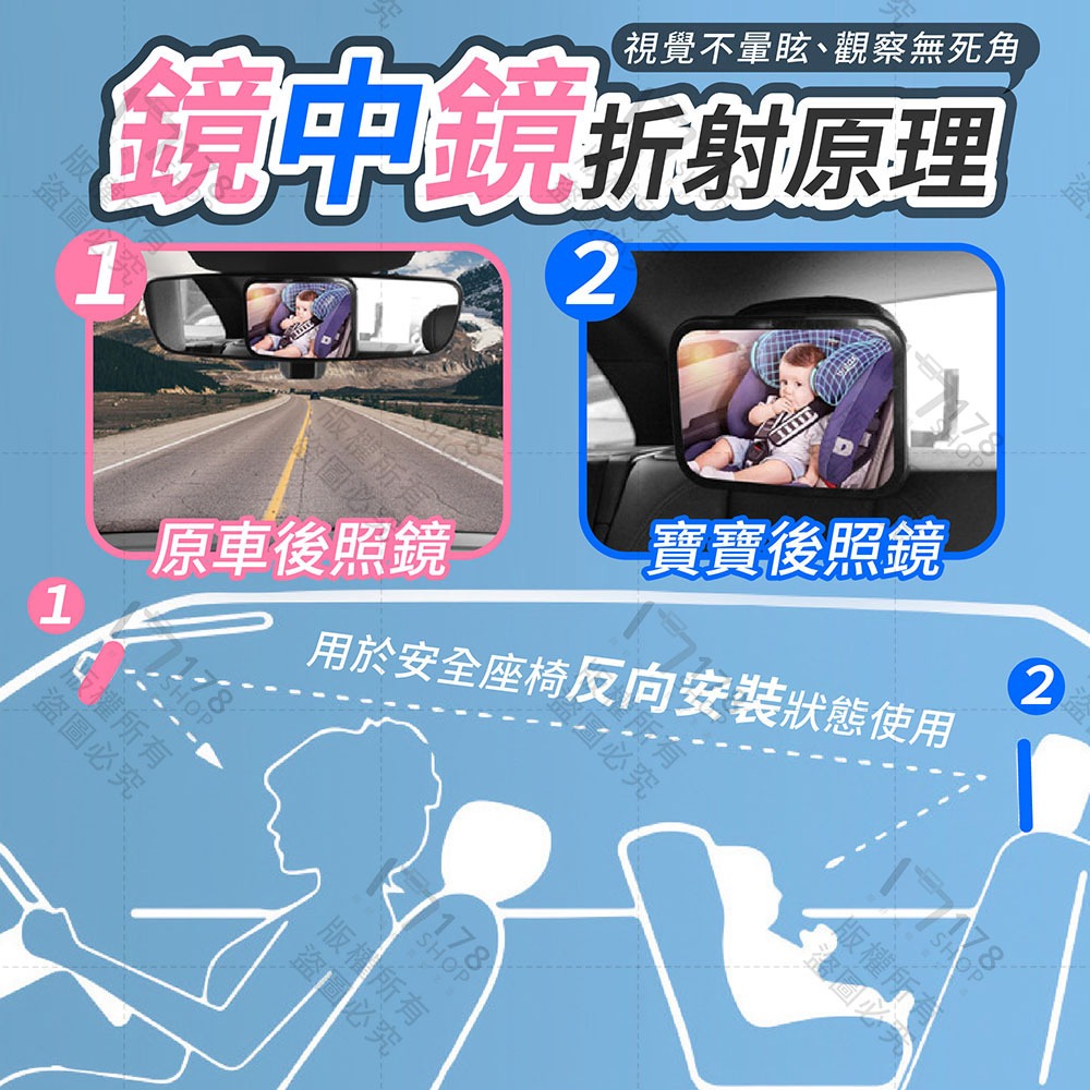 寶寶後照鏡 高清加大鏡面【178小舖】寶寶後視鏡 嬰兒後照鏡 寶寶鏡子 汽座後照鏡 安全座椅鏡子 安全座椅後照觀察鏡-細節圖5
