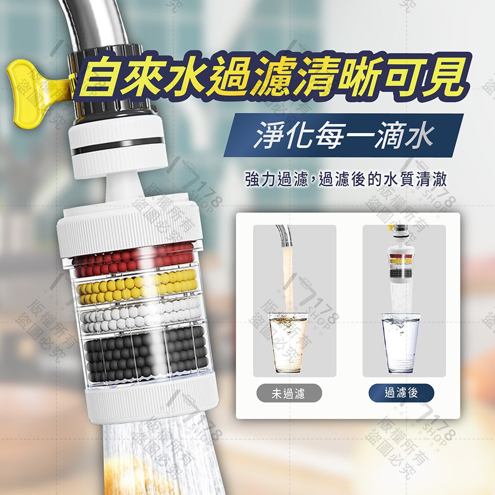 水龍頭過濾器 360°旋轉 六重淨化可拆換濾芯【178小舖】水龍頭延伸器 過濾水龍頭 起泡器 萬向水龍頭 通用凈水器-細節圖4