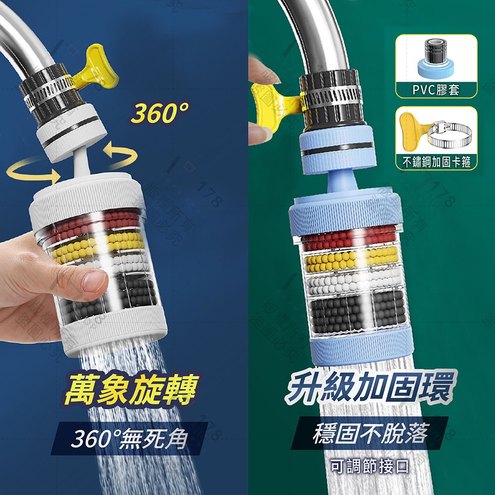 水龍頭過濾器 360°旋轉 六重淨化可拆換濾芯【178小舖】水龍頭延伸器 過濾水龍頭 起泡器 萬向水龍頭 通用凈水器-細節圖7