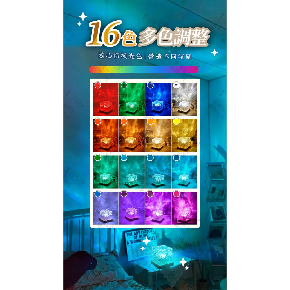 水波紋燈 16色光影【178小舖】氣氛燈 投影夜燈 星空投影燈 小夜燈 氛圍燈 水紋燈 星空燈 房間氣氛燈 led 夜燈-細節圖5