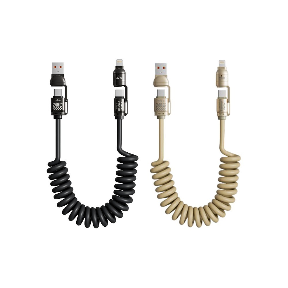 240W 四合一高速彈簧充電線 2米加長 Type-C Lightning USB【178小舖】可伸縮充電線 車用快充線-細節圖2