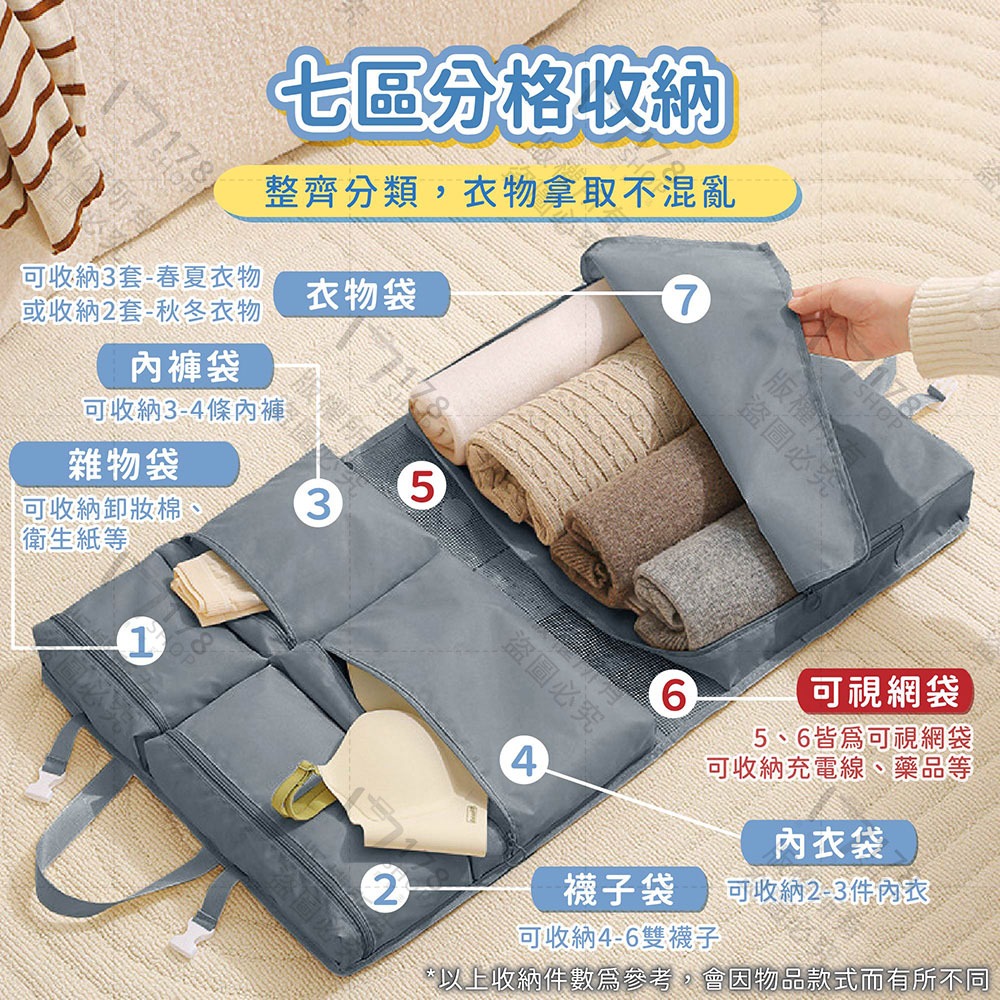 七合一旅行收納袋【178小舖】行李箱整理袋 分格衣物內衣收納袋 可掛式旅行袋 收納袋 收納包 行李壓縮袋 衣物收納袋-細節圖4