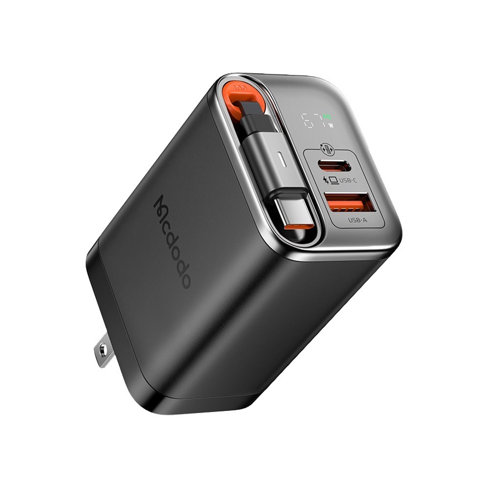 67W 數顯氮化鎵伸縮線充電器 三孔快充 自帶充電線 摺疊插腳 智慧功率顯示【178小舖】麥多多 PD快充頭 氮化鎵充電-規格圖9