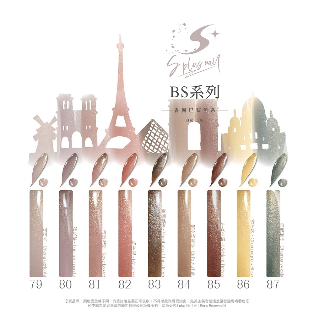 香榭巴黎色系 一層彩色凝膠 質感 氣質 BS79~BS87 罐裝膠 可單色整面塗佈 美甲膠 凝膠 彩繪膠-細節圖2